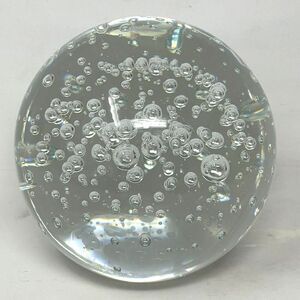 Clear Murano Italy Art Glass Bullicante Controlled Bubble Paperweight 4" Vtg MCM